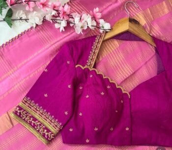 Hand Embroidered Silk Zardosi Blouse: Magenta Pink Maggam