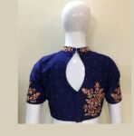 Navy blue silk hand embroidery blouse