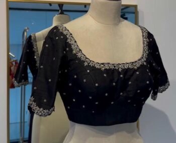 Black Handwork Saree Blouse: Hand Embroidered Zardosi Maggam Work, black hand embroidery blouse