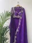 Purp pure Silk Saree:Hand Embroidered Blouse, Indian Wedding