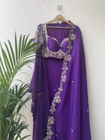 Purp pure Silk Saree:Hand Embroidered Blouse, Indian Wedding