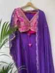 Purp pure Silk Saree:Hand Embroidered Blouse, Indian Wedding