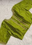 Hand Embroidered Zardosi Silk Blouse: Mehendi Green, Deep