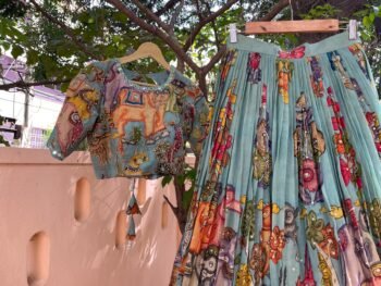 Hand-Painted Kalamkari Lehenga Set: Silk Crop Top, Embroidered