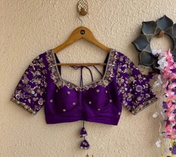 Hand Embroidered Purple Silk Blouse: Zardosi Maggam Work,purple