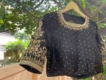 Hand Embroidered Zardosi Silk Blouse: Black Maggam Work,