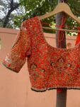 Orange Raw Silk Saree Blouse: Hand Embroidered Zardosi