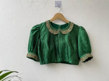 Green collar hand embroidery blouse
