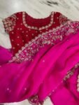 Pink Organza Silk Saree:Hand Embroidered Blouse, Indian Wedding