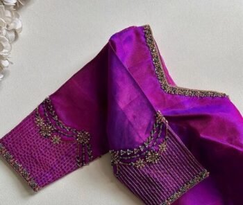 Hand Embroidered Zardosi Silk Blouse: Magenta Pink Bridal