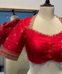 Hand Embroidered Silk Zardosi Blouse:Red Maggam Work, red