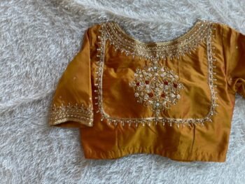 Pure Silk Saree Blouse: Golden Zardosi Hand Embroidery,
