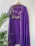 Purp pure Silk Saree:Hand Embroidered Blouse, Indian Wedding
