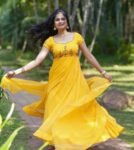 Hand embroidered Anarkali with scallop dupatta