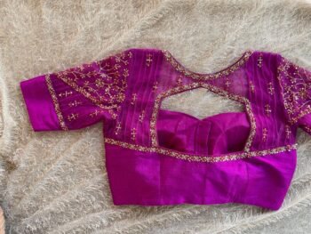 Hand Embroidered Zardosi Silk Blouse: Magenta Pink Bridal
