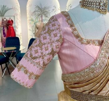 Hand Embroidered Silk Blouse: Light Pink Zardosi Maggam