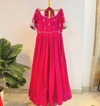 Hand Embroidered Lavender Anarkali Dress: Pure Silk Indian