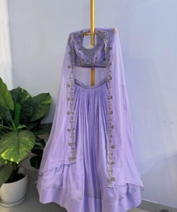 Lavender Lehenga Set: Hand Embroidered Silk Crop Top,
