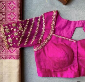 Hand Embroidered Silk Blouse: Pink Zardosi Maggam Work,pink