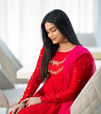 Hand embroidered Anarkali with dupatta