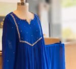 Hand Embroidered Anarkali Dress: Royal blue Indian Suit