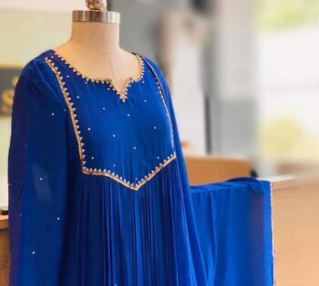 Hand Embroidered Anarkali Dress: Royal blue Indian Suit
