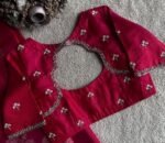 Hand Embroidered Red Silk Saree Blouse: Zardosi Maggam