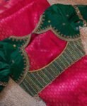 Hand Embroidered Zardosi Silk Blouse: Mehendi Green Maggam
