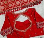 Hand Embroidered Pure Silk Bridal Blouse: Red Zardosi
