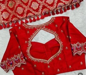 Hand Embroidered Pure Silk Bridal Blouse: Red Zardosi
