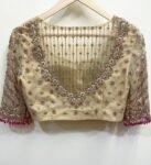 Hand Embroidered Zardosi Silk Blouse: Golden Beige Bridal