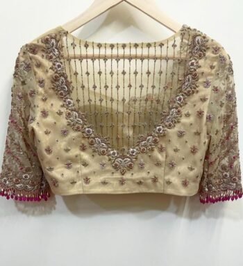 Hand Embroidered Zardosi Silk Blouse: Golden Beige Bridal