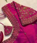 Hand Embroidered Zardosi Silk Blouse: Pink Maggam Work,hand