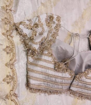 Hand Embroidered Silver Silk Blouse: Zardosi Maggam Wedding
