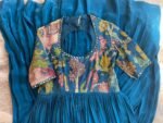 Hand-Painted Kalamkari Anarkali Dress with Dupatta:blue Silk Embroidered