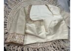 Hand Embroidered Zardosi Silk Blouse: Cream Maggam Work,