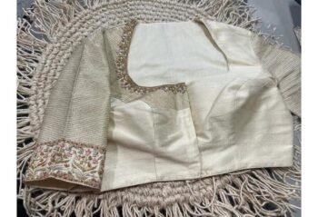 Hand Embroidered Zardosi Silk Blouse: Cream Maggam Work,