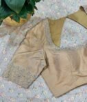 Hand Embroidered Silk Saree Blouse: Beige Zardosi Maggam