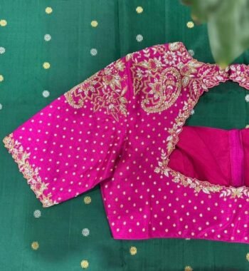 Hand Embroidered Silk Zardosi Blouse: Magenta Pink Maggam