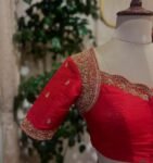 Hand Embroidered Red Silk Blouse: Zardosi Maggam Work,