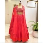 Lavender Lehenga Set: Hand Embroidered Silk Crop Top,