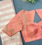 Peach Silk Zardosi Blouse: Hand Embroidered Indian Crop