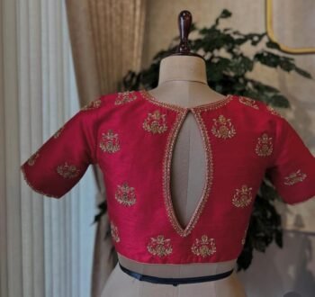 Hand Embroidered Red Silk Blouse: Zardosi Maggam Work,