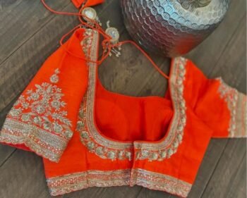 Orange silk hand embroidery blouse