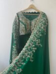 Green handwork Saree:Hand Embroidered Blouse,green Indian Wedding Bridal