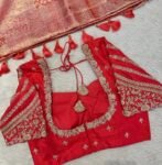 Red Silk Zardosi Embroidered Saree Blouse: Hand-Embroidered Maggam