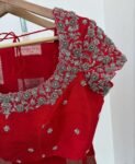 Red Silk Zardosi Embroidered Saree Blouse: Hand-Embroidered Maggam
