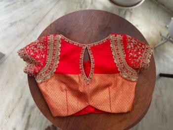 Hand Embroidered Red Silk Blouse: Zardosi Maggam Work,