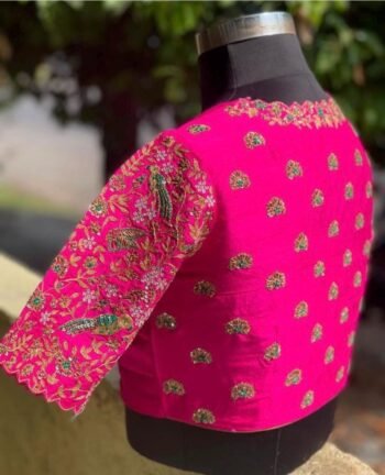 Hand Embroidered Zardosi Silk Blouse: Pink Maggam Work,hand