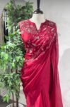pure silk red sari set with hand embroidery blouse